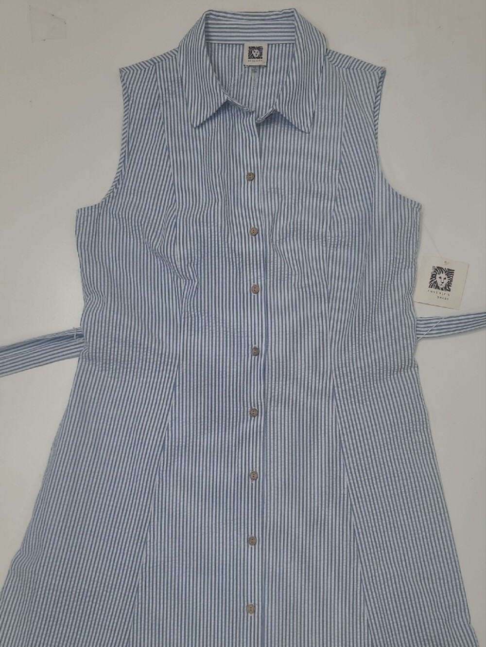 Anne Klein Calf Length Dress Striped Sleeveless Shirt Collared Button Up Front - Picture 11 of 16